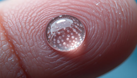 Close-up of a drop of water on a finger. Macroの素材