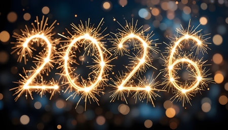 Happy New Year 2016 written with Sparkle firework on bokeh backgroundの素材