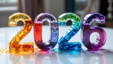 New Year 2016 - 3D Rendered Colorful Glass Numbers.の素材