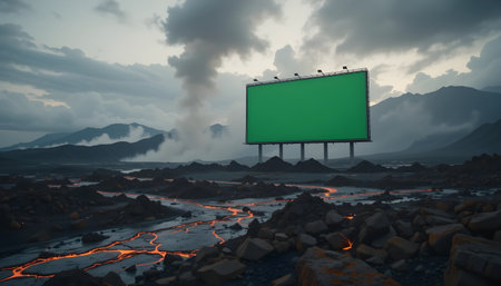 Blank billboard on the background of the landscape. 3d renderingの素材