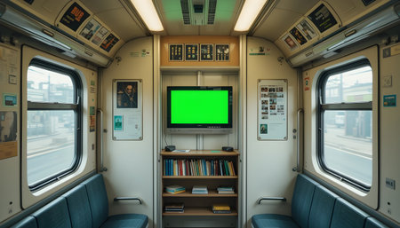 Interior of a train with a green screen. 3d renderingの素材