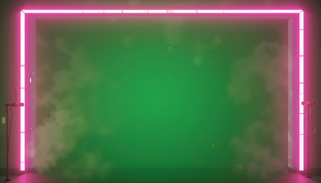 Green neon light tunnel with smoke, 3d rendering. Computer digital drawing.の素材