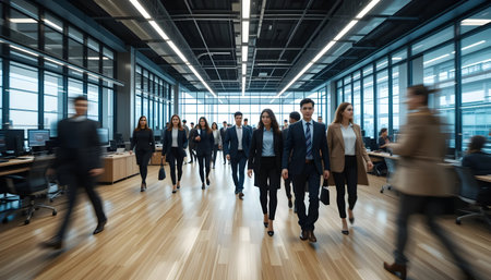 Group of business people walking in modern office. This is a 3d render illustrationの素材
