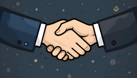 Handshake of businessmen on a background of stars. Vector illustration.の素材