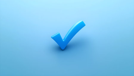 Blue check mark on a blue background. 3D rendering illustration.の素材