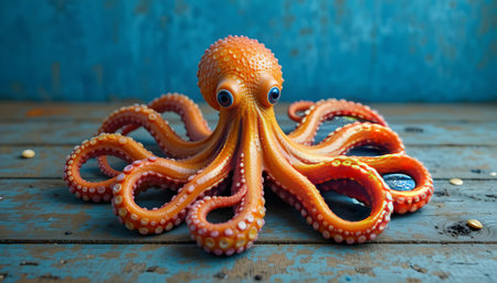 Octopus on a wooden background. Seafood. Sea food.の素材