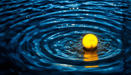 Light bulb floating on the water. Conceptual image. 3d renderingの素材