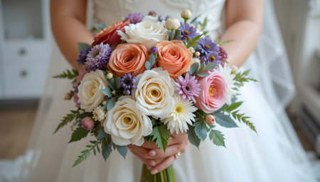 Wedding bouquet in the hands of the bride. wedding flowersの素材