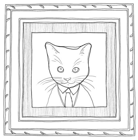 painting  picture the cat in Wood Framed vintage line artの写真素材