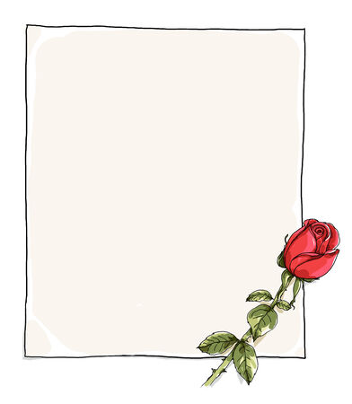 Blank paper with red roses vintage paintingの写真素材