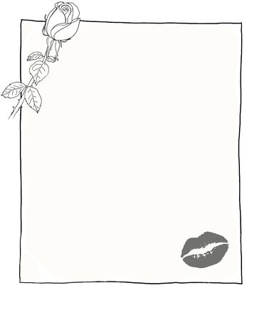 roses and  Lipstick  on Blank paper vintage line artの写真素材