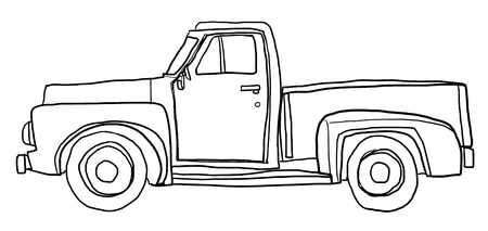 Old orange pickup truck line art cute art illustrationの写真素材