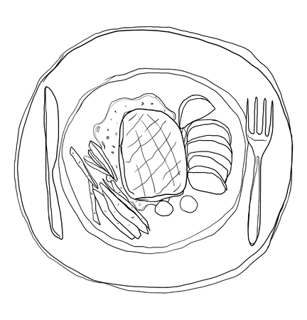 steak in dish cute lineart illustrationの写真素材