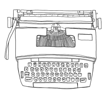 Typewriter  Vintage Electric cute line art illustrationの写真素材