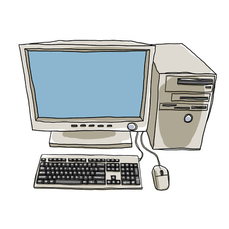 desktop computer hand drawn art painting cute illustrationの写真素材