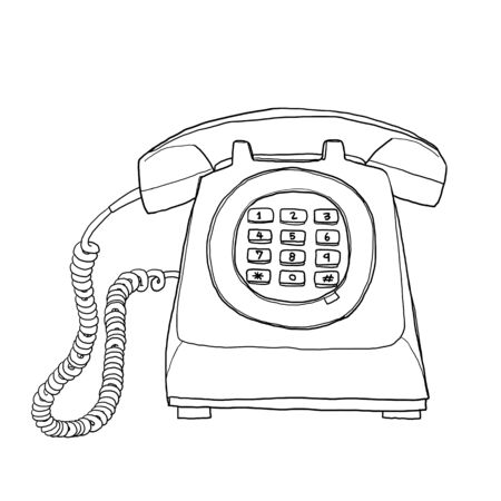 Vintage  telephone hand drawn line art painting cute illustrationの写真素材