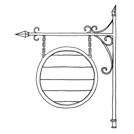 vector Old wood  signboard hand drawn line art illustrationのイラスト素材