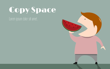 The boy is eating watermelon cute vector illustrationのイラスト素材