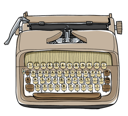 vector typewriter working portable hand drawn cute illustrationのイラスト素材
