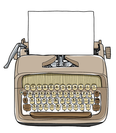 vector typewriter working portable with paper hand drawn cute illustrationのイラスト素材