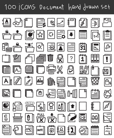 Document icon set hand drawn vector line art cute illustrationのイラスト素材