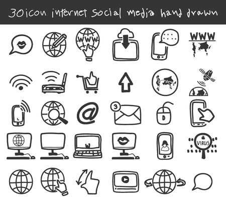 internet social media icon hand drawn art illustrationのイラスト素材