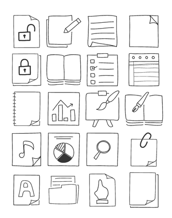 Icon documents cute hand drawn vector line art illustrationのイラスト素材