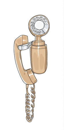 Vintage  wall phone, rotary dial telephone hand drawn art illustration.のイラスト素材