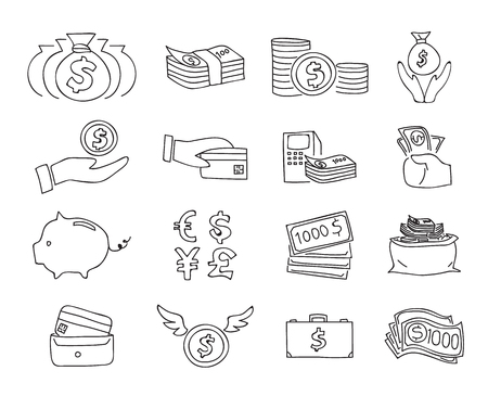 Money thin line icon vector set hand drawn line art illustrationのイラスト素材