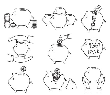 Piggy bank  icon set hand drawn vector  flat design illustrationのイラスト素材