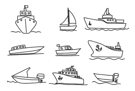 ships and boats icons hand drawn vector set art illustration.のイラスト素材