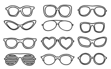 icon Glasses vintage hipster hand drawn vector set art illustrationのイラスト素材