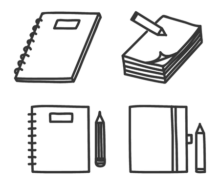 icon notebook and pen.pencil  hand drawn vector set art illustrationのイラスト素材