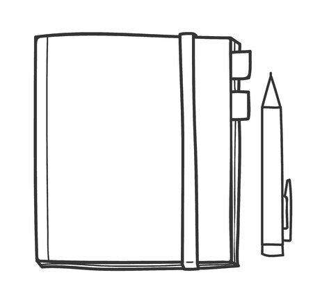 notebook and  Pen hand drawn line art cute vector illustrationのイラスト素材