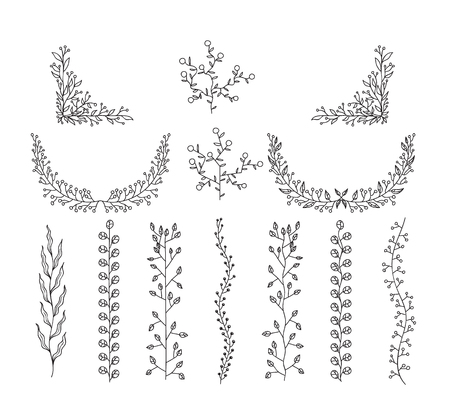 design  floral elements doodle vector set line art illustrationのイラスト素材