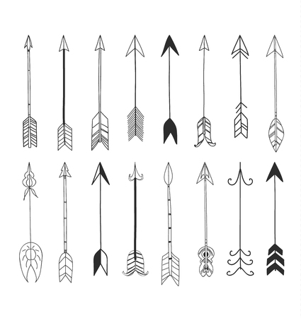 Arrows hand drawn cute line art vector set illustrationのイラスト素材