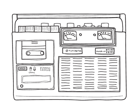 boombox radio vintage vector  hand drawn line art illustrationのイラスト素材