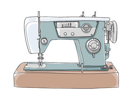 Sewing  Retro Machine cute vintage hand drawn vector  art illustrationのイラスト素材