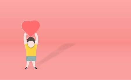person with heart shape in hand holding cute paper art vector paper cut illustrationのイラスト素材