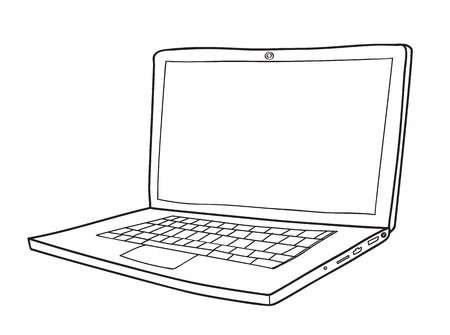 Laptop cute hand drawn vector line art illustrationのイラスト素材