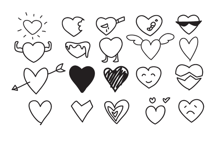 Heart Icons Set hand drawn vector line art cute  illustrationsのイラスト素材