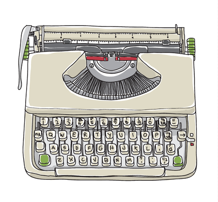 Cream typewriter  vintage hand drawn cute vector line art illustrationのイラスト素材