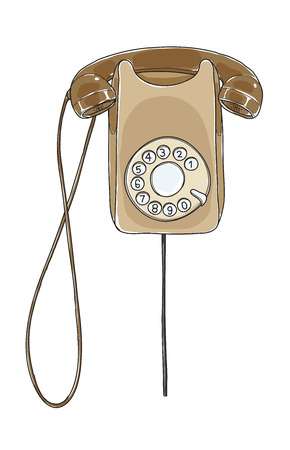 Wall Telephone Vintage hand drawn vector art illustration.のイラスト素材