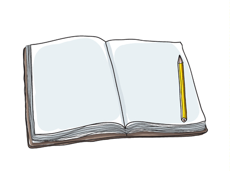 Notebook and pencils hand drawn art vector illustrationのイラスト素材