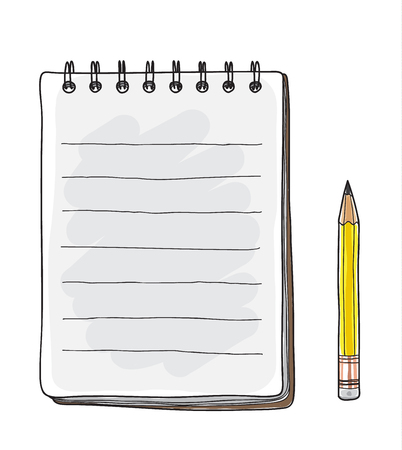 notebook and yellow pencil hand drawn vector art illustrationのイラスト素材