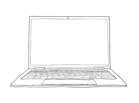 A cute laptop hand drawn vector line art illustration.のイラスト素材