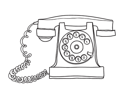 Antique rotary dial telephone hand drawn vector line art illustration.のイラスト素材