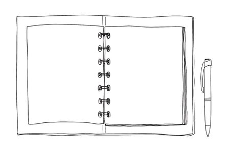 Notebook top view and pen hand drawn icon.のイラスト素材