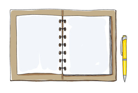 Notebook top view and pen hand drawn icon.のイラスト素材