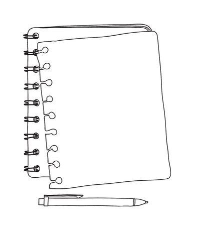 notebook note paper  and  pen hand drawn vector line art illustrationのイラスト素材
